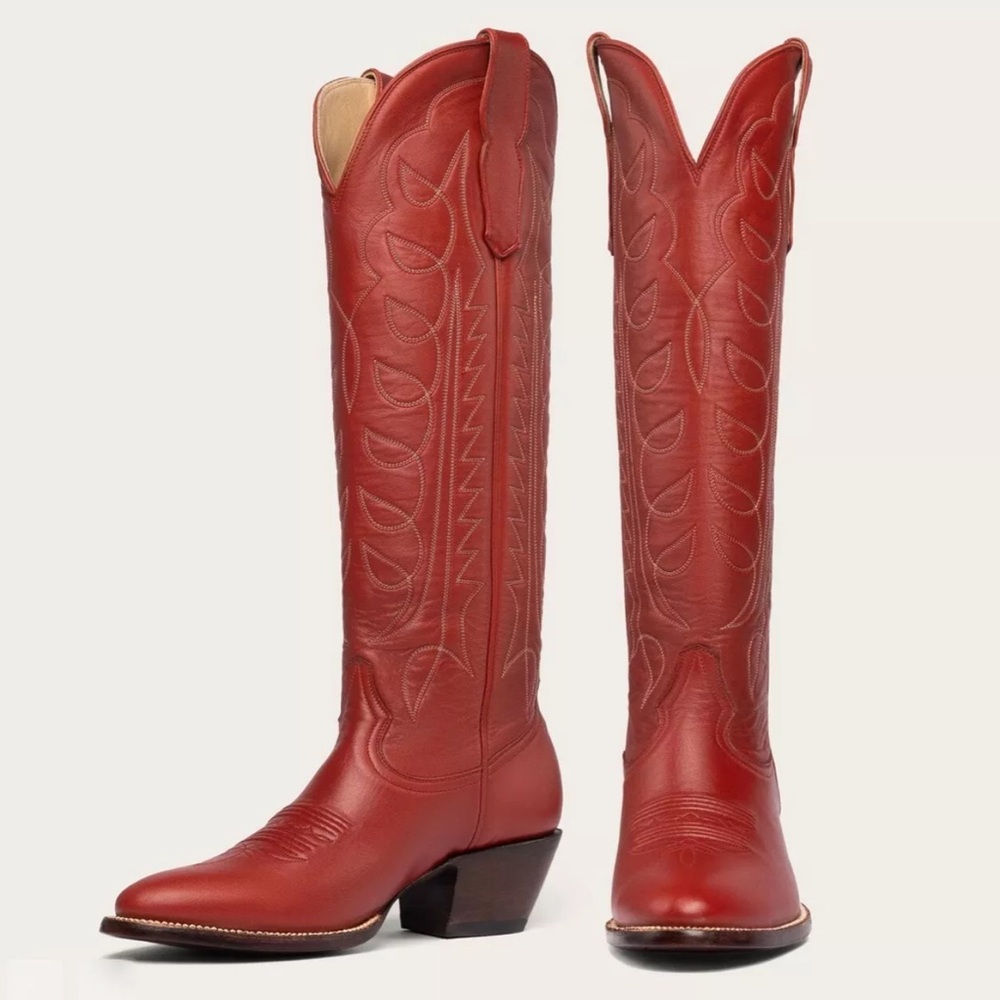 Anthropologie CITY Boots The Montrose Cowboy Boots Red Leather Tall - Picture 11 of 13